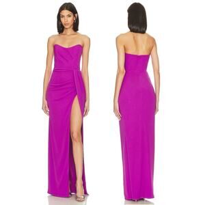 Katie May Pamela Gown Strapless Maxi Ruched Formal Party Prom Gala Purple Plum S